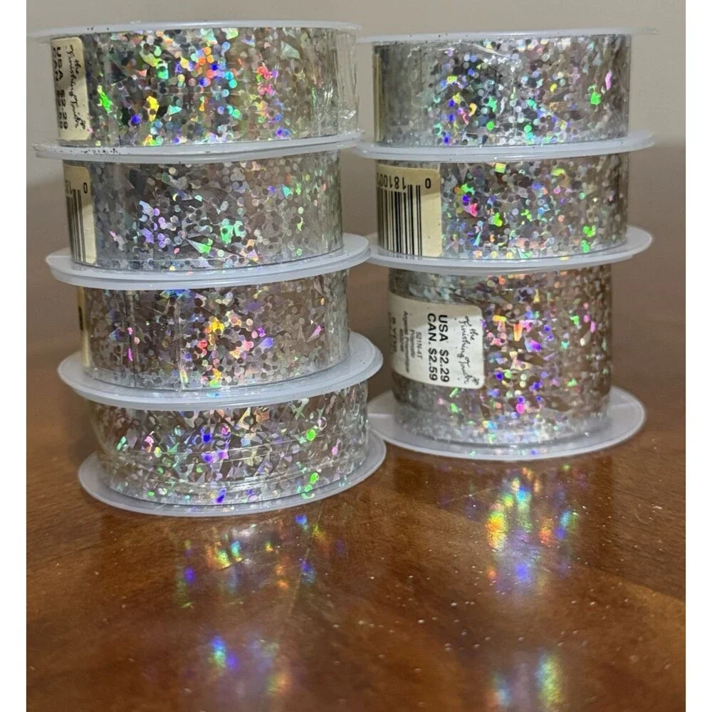 VTG American Greetings Silver Prismatic Ribbon 8 pc Holographic USA Made NOS NWT